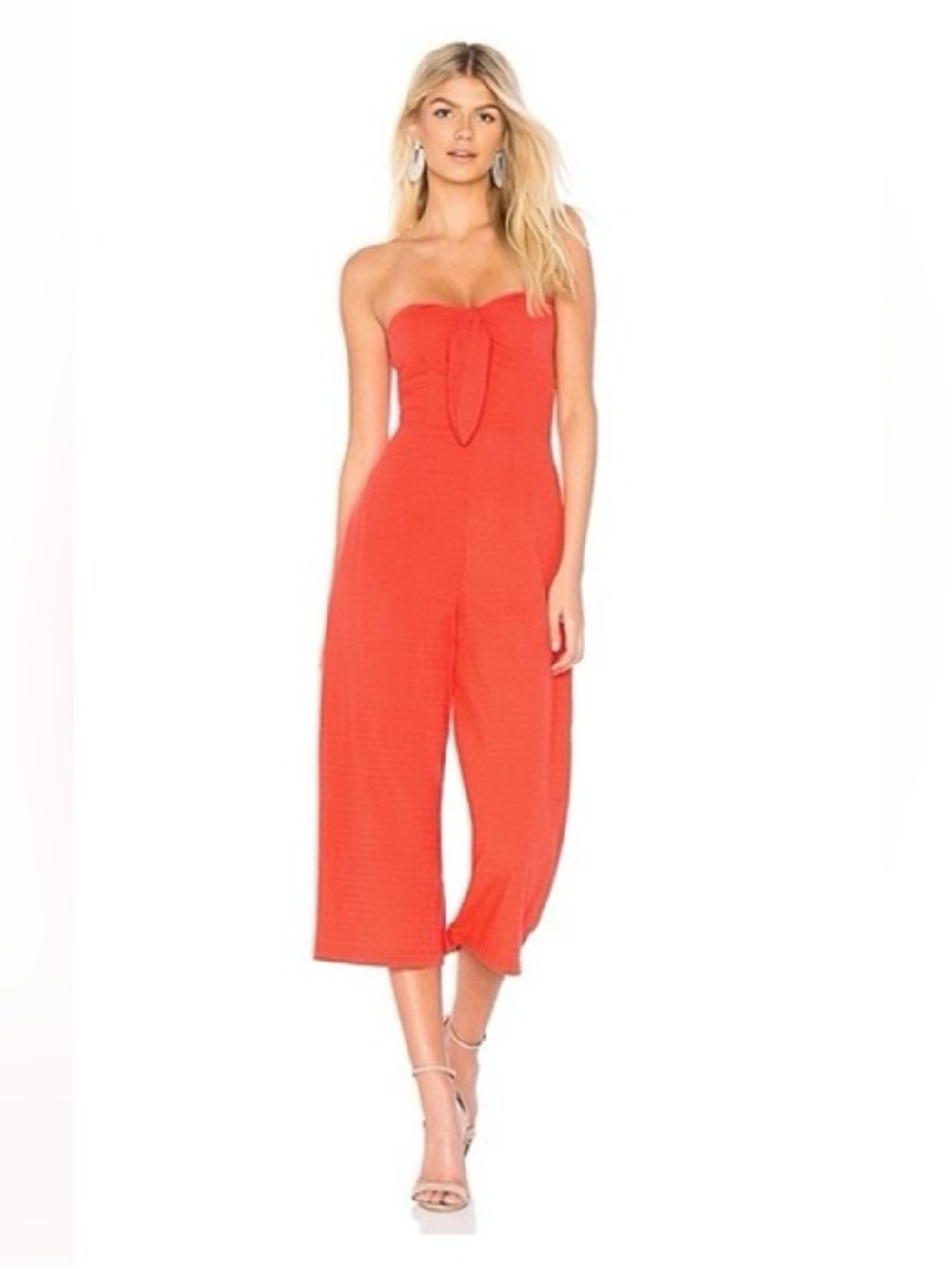 MINKPINK Strapless Coral Wide-Leg Cropped Jumpsuit